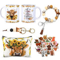 Graduation Highland Cow Gifts Set Include Highland Cow Makeup Bag Stickers Cute Sunflower Butterfly Coffee Mug Keychain for Women Mothers Day Housewarming Party