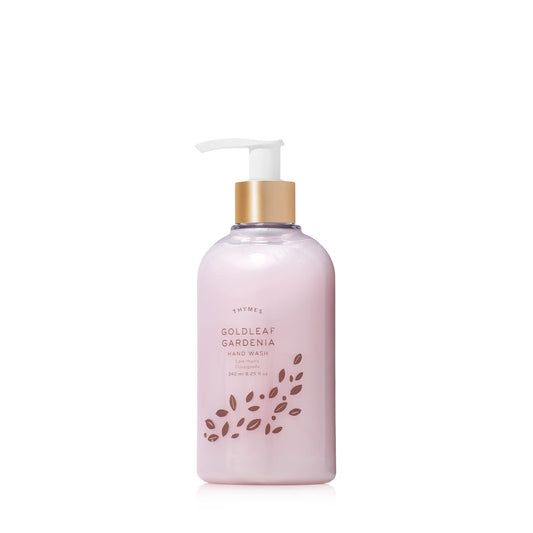 Thymes Goldleaf Gardenia Hand Wash with Pump - Hydrating Liquid Hand Soap | Gardenia, Lush Rose, Fresh Jasmine - Hydrating Liquid Hand Soap with Light Floral Scent - Luxury Hand Wash 8.25 oz