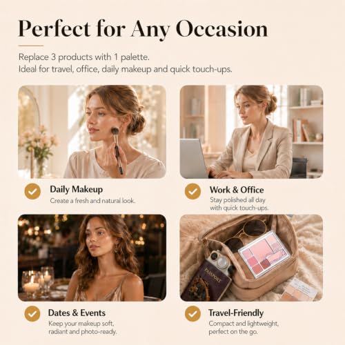 MOOMARTO All-in-One Makeup Palette with Eyeshadow, Blush & Contour - Soft Rosy
