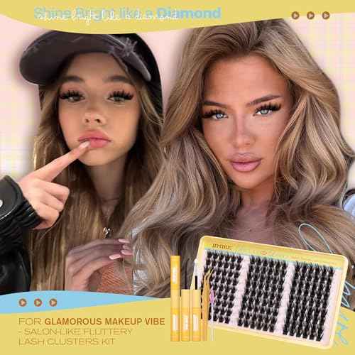 Fluffy Lash Clusters Kit Manga Eyelash Clusters Kit CD Curly Wispy Cluster Eyelash Extensions Kit with Bond and Seal Lash Glue 14-18MM Fluffy DIY Lash Extension Kit at Home by JIMIRE