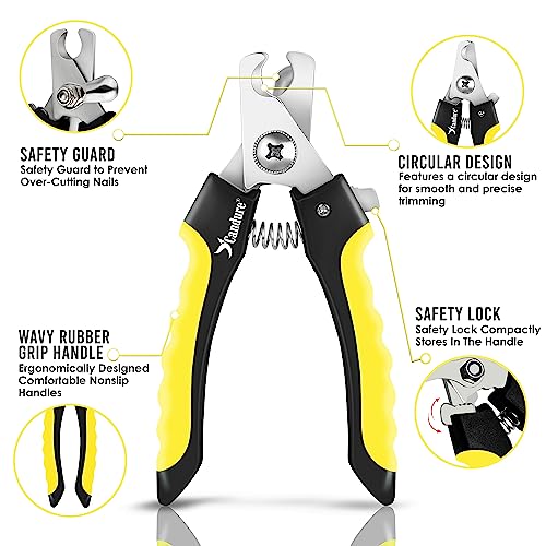 Candure Dog Nail Clippers for Pet Grooming - Professional Cat Nail Trimmers Suitable for Small to Medium Breeds with a Safety Guard & Nail File