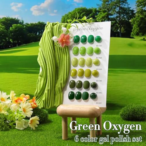 Double Rhythm Lime Forest Green Gel Nail Polish Set 6 Pcs Hema Free 15ml