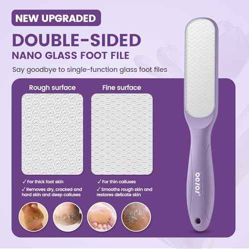BEZOX Glass Foot File Callus Remover for Feet(1 PCS) - Foot Scrubber for Silky Smooth Heels & Dead Skin Removal | Professional Pedicure Heel File, Washable Foot Scraper - Purple