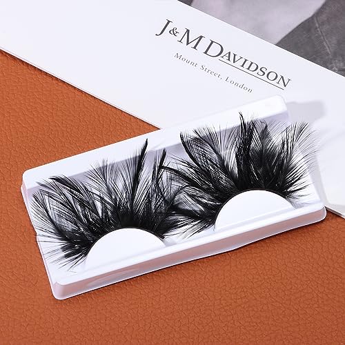 DSLONG Halloween Eyelashes Green Feather Eyelashes Dramatic Extra Long Big Halloween Colored Lashes Cosplay Feather Lashes Show Dance Makeup Tools Reusable (A-SET)