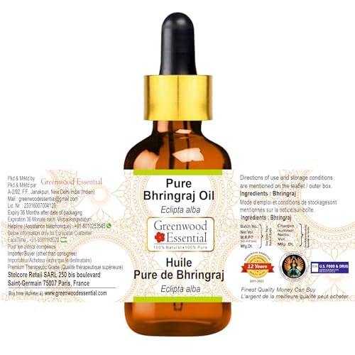 Greenwood Essential Bhringraj Oil (Eclipta alba) with Glass Dropper | Infused | Pure | Non-Sticky | Lightweight | For Scalp Application | Traditional Ayurvedic | Men & Women | 30ml (1 oz)