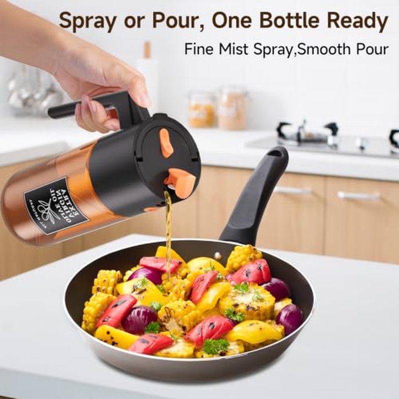 2-in-1 Oil Sprayer & Dispenser, 500ml Dark Glass Bottle