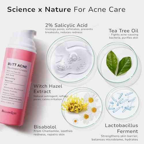 Butt Acne Clearing Treatment Cream: Body Acne Treatment for Folliculitis and Pimples on Buttocks, Thighs, and Body with 2% Salicylic Acid & Tea Tree Oil - Butt Cream for Smooth Skin