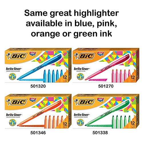 BIC Brite Liner Highlighters, Chisel Tip, 12-Count Pack of Yellow Highlighters, Ideal Highlighter Set for Organizing and Coloring