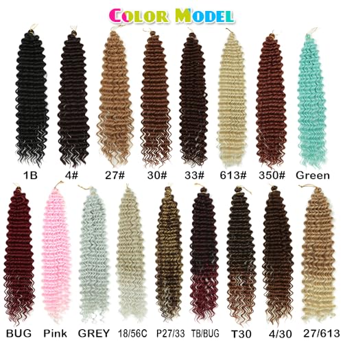 Deep Wave Curly Crochet Hair 22 Inch 3 Packs Curly Braiding Hair Extensions Ocean Wave Crochet Hair for Black Women Wavy Braiding Hair for Boho Box Braids (TBug, 22inch 3pack)