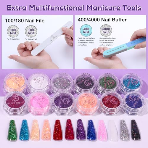 Acrylic Nail Kit Starter Set with Powder, Liquid Monomer & Glitter Tools