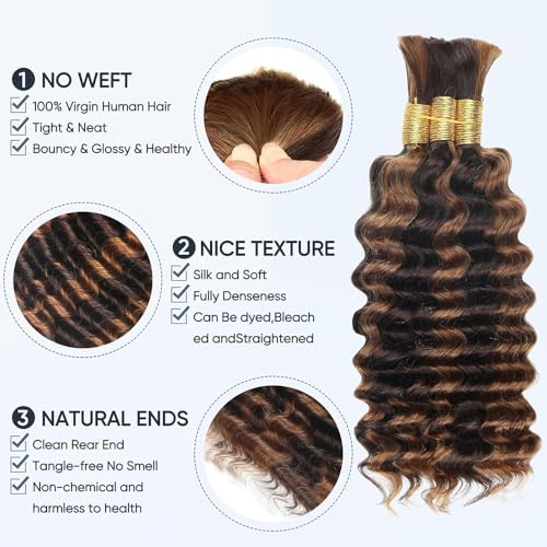 Freiuoke 28-Inch Light Brown Deep Wave Braiding Hair Bundles