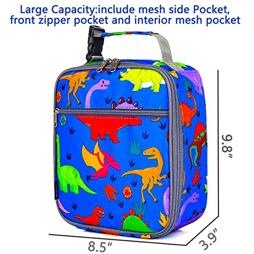 FlowFly Kids Lunch box Insulated Soft Bag Mini Cooler Back to School Thermal Meal Tote Kit for Girls, Boys, Dinosaur