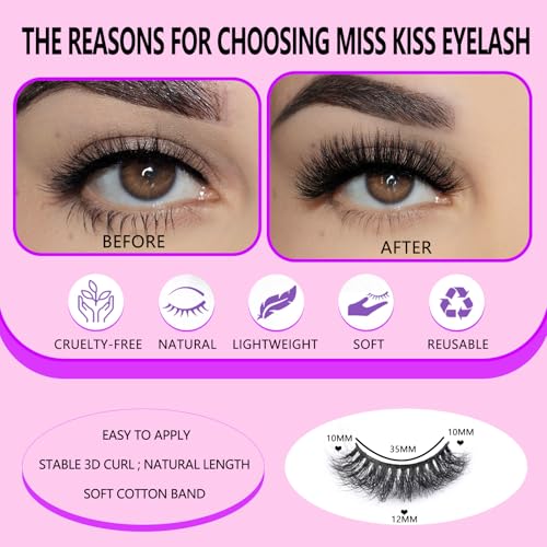 Miss Kiss 3D Mink Lashes 12mm Reusable Natural Fluffy