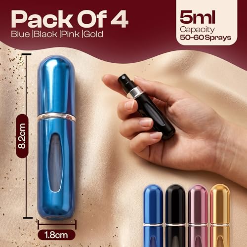 MURMUSH 5ml Refillable Travel Perfume Atomizer Set - Blue, Black, Pink, Gold