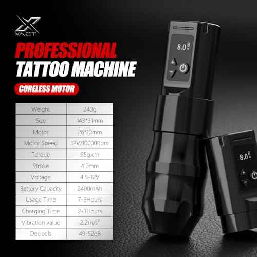 Xnet Moteng Tattoo Machine - Tattoo Gun with 2400mAh Digital LED Display Power Supply Coreless Motor for Professional Tattoo Artists