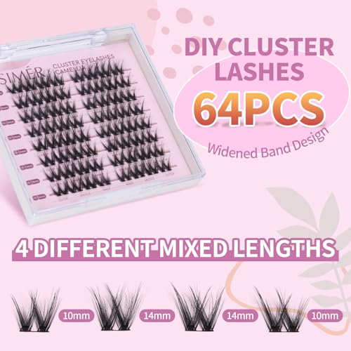 Cluster Lash Extensions D Curl 10-14mm 64PCS DIY Eyelashes