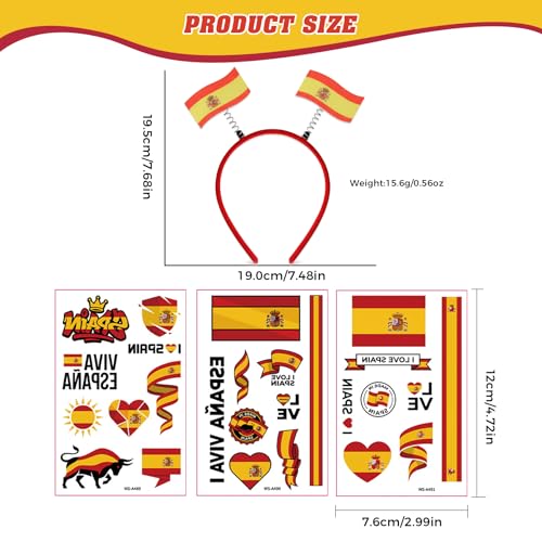 Spain Flag Headband & Tattoo Set - 4 Piece Party Pack