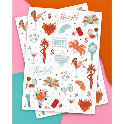 xo, Fetti Showgirl Tattoos - 64 Temporary Tattoos | Bachelorette Party, Life of a Birthday Girl, Glitter Tattoos Party Accessory, Vegas, Casino