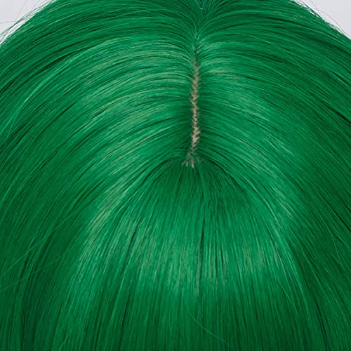 WGPFWIG Women's Dark Green Wig Short Curly Wavy Wig Shoulder Length Flat Bangs Wig For Women Girl Cosplay Party Halloween Wig Cap Included (22''Dark Green)