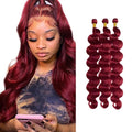 WuvuSnm Burgundy Human Hair Bundles 99J Body Wave 30-34 Inch, 150g