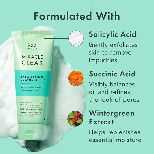 Rael Miracle Clear Facial Cleanser ? Makeup Remover, Face Wash for Women, Korean Skin Care (Exfoliating Cleanser, 5.1 fl. oz)