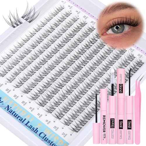 Natural Lash Clusters Kit DIY Lash Extension Kit Wispy Eyelash Extension Kit C-curly Individual Lashes Kit 9-12MM Short Eyelash Clusters with Lash Remover by Newcally