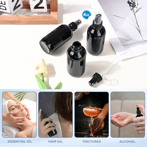 4 Pack 4oz Refillable Glass Spray Bottles - Fine Mist for Skincare & Cleaning