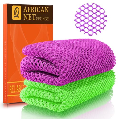 African Net Sponge 2-Pieces - Authentic Exfoliating Back Scrubber for Shower & Bath