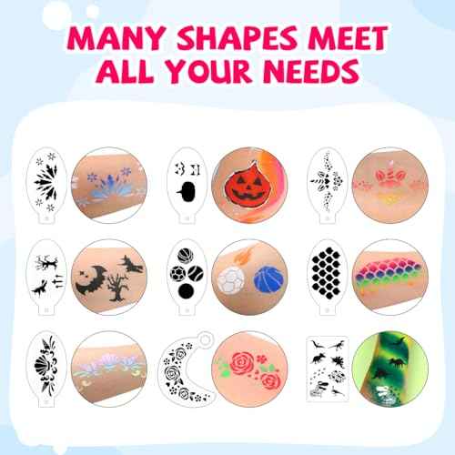 46 pcs Face Paint Stencils Kit,22 Pcs Reusable Facial Painting Stencils Reusable Body Paint Templates with 10 pcs Brushes,14 pcs Sponges for Party Halloween Makeup Depvision Face Paint Accessory Kit