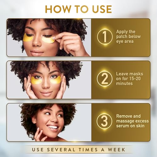 Under Eye Patches (72 Patches) for Puffy Eyes and Dark Circles with Pure Collagen, 24K Gold Eye Gel Pad Masks for Reducing Eye Bags, Puffy Dark Circles, Wrinkles, and Fine Lines