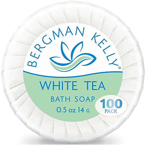 BERGMAN KELLY Hotel Soap Bars (White Tea, 0.5 oz, 100 PK), Travel Size Luxury Bulk Amenities Bar Soap, Mini Individually Wrapped Round Soap, Small Toiletries for Airbnb, Motel, Guest Bathroom