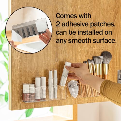 MORNITE 3 Pcs Wall-Mounted Makeup Organizer Set, Makeup Holder for Lipstick, Pencils, Brush, Lip Liner, Cabinet Storage for Mirror, Door, Bathroom, Vanity