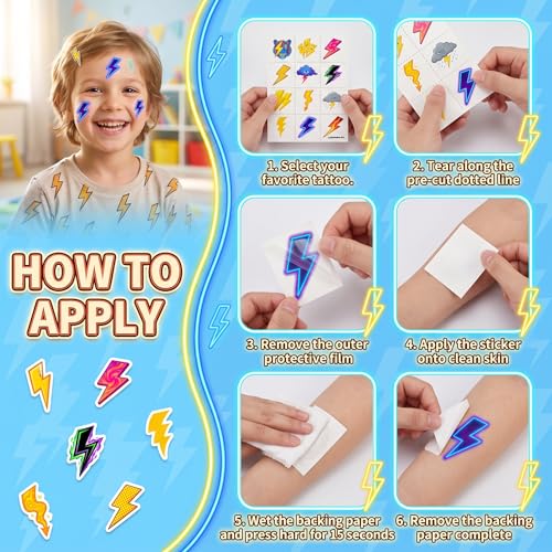 96 PCS Electric Bolt Temporary Tattoos for Kids