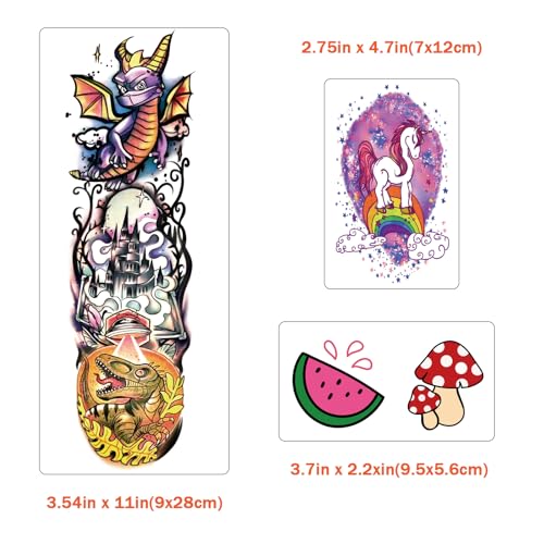 Kids Full Arm Temporary Tattoos Pack - Rocket, Dinosaur, Astronaut & More - Style: Kids Full Arm