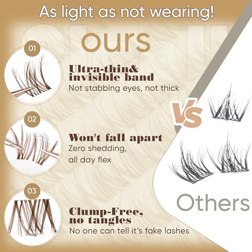 Brown Eyelash Clusters 10-16MM DD-Curl Wispy Extensions by Pleell