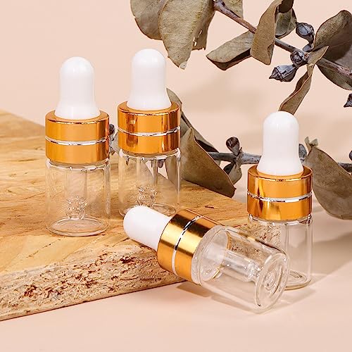 50 Pack 2ml Clear Glass Dropper Bottles with Gold Caps