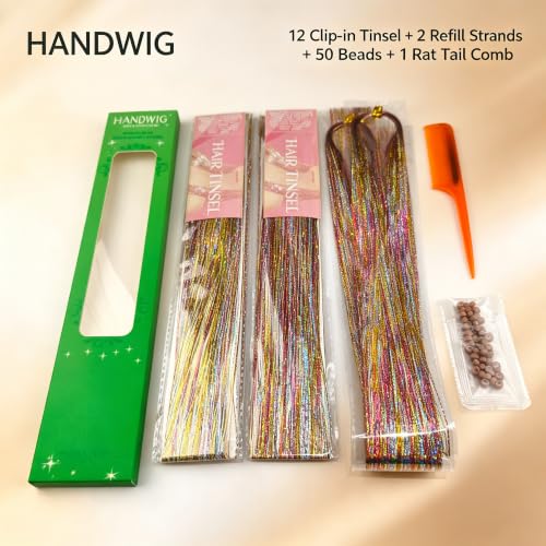 HandWig Galaxy Pink Hair Tinsel Kit with Comb & Refill - 80 Strands, 23 Inch & 47 Inch