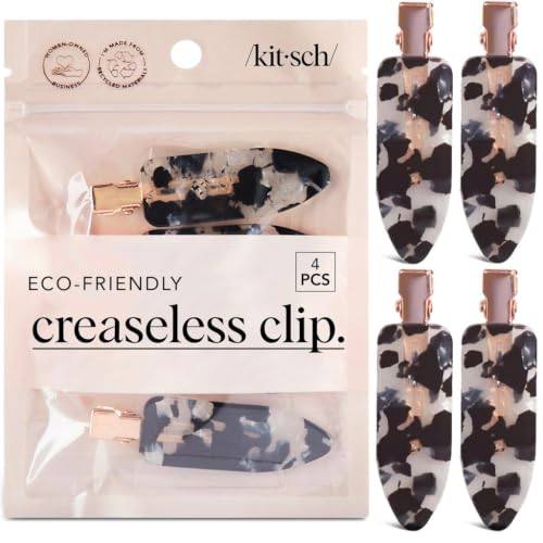 Kitsch Creaseless Hair Clips - Black Terrazzo No-Bend Makeup Clips, 4-Pack