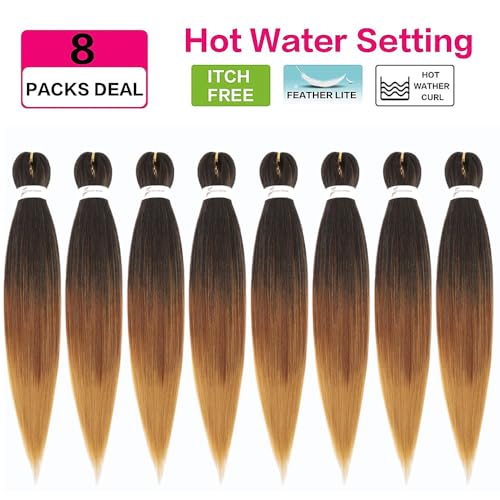 Pre Stretched Ombre Braiding Hair 26 Inch Synthetic Extensions for Women - Easy, Natural, Hot Water Set