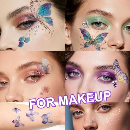 Yosca Glitter Butterfly Temporary Tattoos, 14Pcs with Gold Silver Freckles