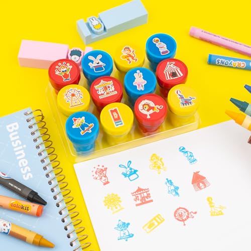 36PCS Carnival Party Favors - 24PCS Temporary Tattoos & 12PCS Stamps - Ideal Circus Clown Themed Birthday Card Decorations Supplies Goodie Bag Cute Rewards for Boys Girls Classroom Gifts Prizes