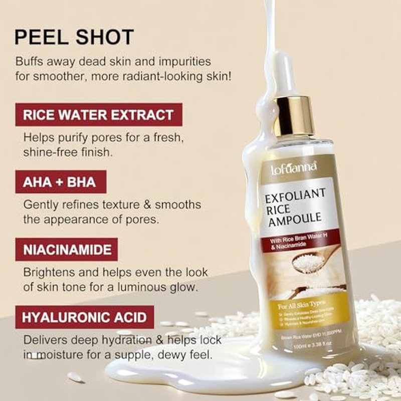 White Rice Peeling Glow Ampoule - Rice Exfoliator for Face & Body - Gentle Remove Dead Skin, Blackheads, Refine Pores & Provide Deep Hydration for All Skin Types, 100ml