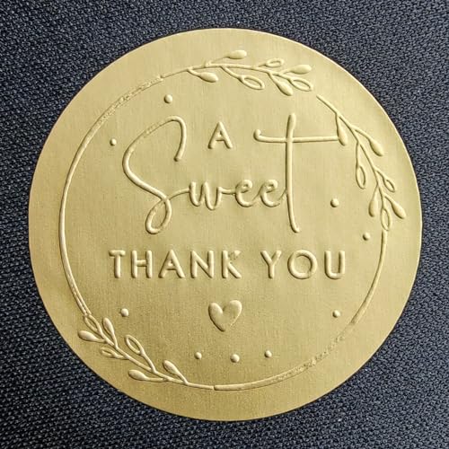 100 x A Sweet Thank You Labels Embossed Round Gold Matte Stickers Wedding Snack Bag Sweets Desserts Favors Stickers Embossed Stickers 1.6 inch