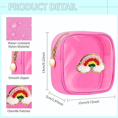 Silkfly 6 Pcs Cute Preppy Patch Makeup Bags Bulk Christmas Mini Pouches for Gifts Chenille Nylon Toiletry Macaron Color Cosmetic Bags with Zipper Clear Toiletry Pouches for Women Travel Supplies