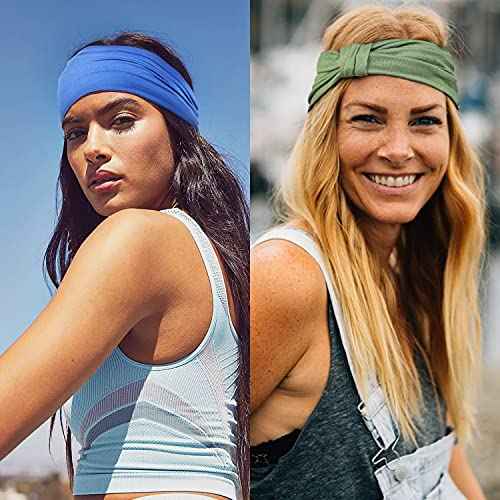 GiLi 6 Pack Wide Headbands for Women Non Slip Soft Elastic Hair Bands Yoga Running Sports Workout Gym Head Wraps, Knotted Cotton Cloth African Turbans Bandana (with 6 Pcs Hair Ties)
