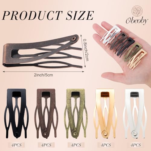 Obeoby 20Pcs Metal Snap Hair Clips for Women & Girls, 5 Matte Colors, Small Barrettes