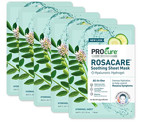 PROcure Rosacare Soothing Sheet Face Mask with Hyaluronic Hydrogel for Rosacea Symptoms, 5 Masks