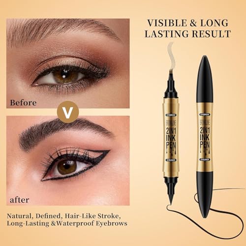 Dual-Ended Eyebrow Pen & Eyeliner - Microblading Brow Pencil Waterproof