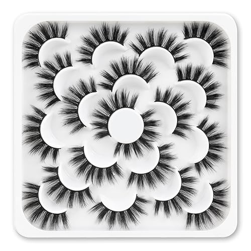 Veleasha Lashes Wispy False Lashes Strips Natural Fluffy Eyelashes 18mm 3D Fuax Mink False Eyelashes Soft Lightweight Strip Lashes Manga Fake Eyelashes 10 Pairs Pack (V07)