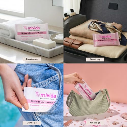 Mivida Hypoallergenic Makeup Wipes - 40 Individually Wrapped, Alcohol-Free